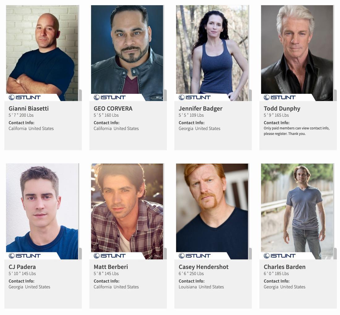 Gianni Biasetti, Geo Corvera, Jennifer Badger, Todd Dunphy, CJ Padera, Matt Berberi, Casey Hendershot, Charles Barden, iStunt